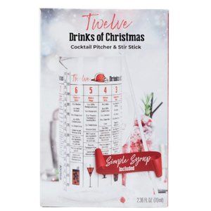 Twelve Drinks of Christmas Cocktail Glass Pitcher Set - Simple Syrup Included